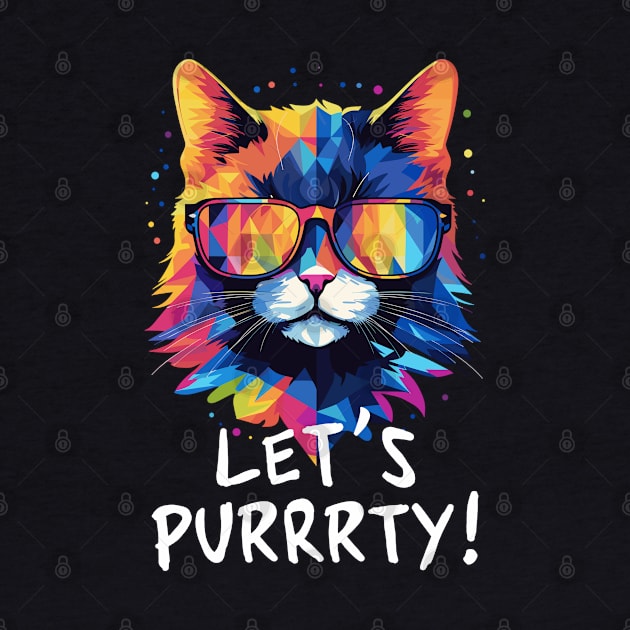 Party Cat in Sunglasses Men Women 90s Retro Pun Funny Cat by KsuAnn